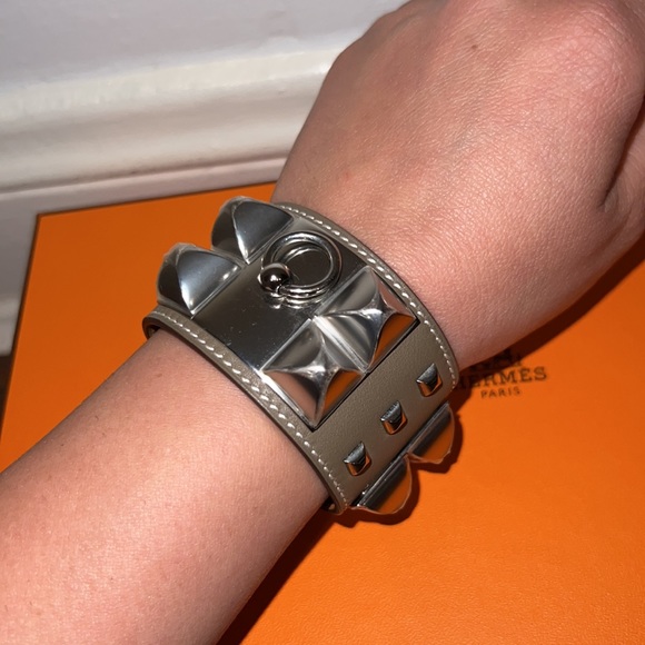 Authentic Hermes Collier de Chien CDC STUDDED Swift Etoupe Bracelet T2 - Picture 7 of 11